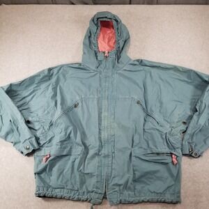 Vintage GAP Jacket Womens Large Teal Pink Cotton Hooded Zip Up Retro 90s